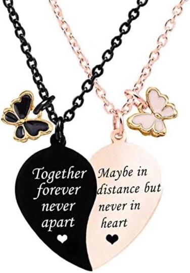 MJartoria BFF Necklace for 2-Split Valentine Heart Necklace TOGETHER FOREVER NEVER APART Best Friends Pendant Friendship Necklace Set of 2 Gifts for Her, Metal, not known.