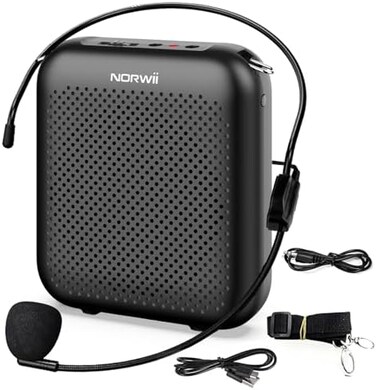 NORWII S358 Portable 2000mAH Rechargeable Voice Amplifier with Wired Microphone HeadsetWaistband, Personal Microphone and Speaker for Teachers Tour Guides ect (Black.
