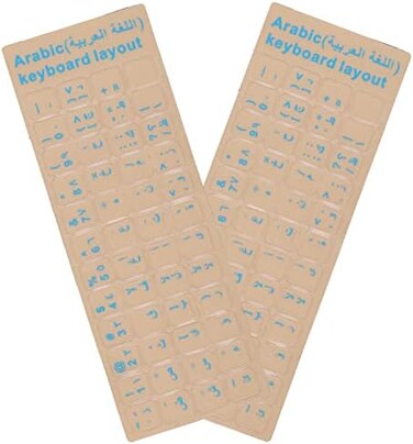 MUBUY-GOL 2 Pack Universal Arabic Keyboard Stickers, Transparent Background, with Blue Lettering for Computer Laptop Notebook Desktop, Replacement Computer Keyboard Stickers (Arabic.