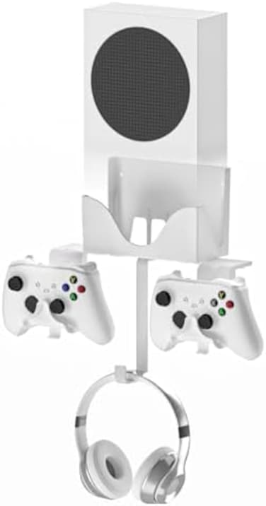 Hosanwell Xbox Series S Wall Mount, Xbox Series S Wall Mount Kit, with Detachable Controller HolderHeadphone Hanger Heat Dissipation (NOT for Xbox ONE S.