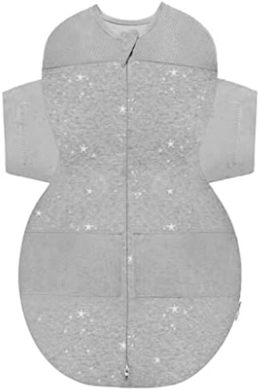 Happiest Baby SNOO Sleep Sack - 100% Organic Cotton Baby Swaddle Blanket - Doctor Designed Promotes Healthy Hip Development (Graphite Stars, Small.