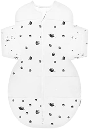 Happiest Baby SNOO Sleep Sack - 100% Organic Cotton Baby Swaddle Blanket - Doctor Designed Promotes Healthy Hip Development (Ivory Planets, Medium.