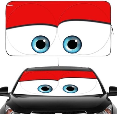Gven Windshield Shade, 2024 Car Sun Shade for Front Windshield Funny Car Eyes Sunshades Sun Visor Protector Blocks UV Rays Foldable 210T Keep Your Vehicle Cool (Eyes-red, Standard.