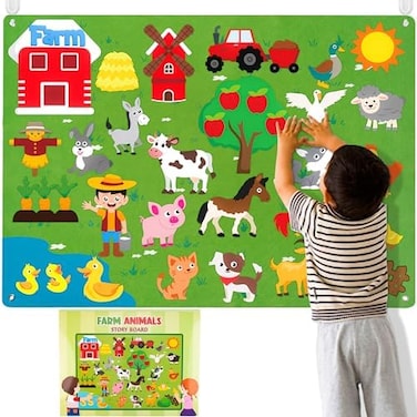 WATINC Felt Farm Story Board Set 3. 5Ft 38Pcs Preschool Pets Storyteller Flannel Board Livestock Educational Toys Toddler Birthday Gift.