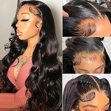 Wingirl Lace Front Human Hair Wigs for Women Pre Plucked Hairline 220% Denisty Brazilian Body Wave Lace Front Wigs with Baby Hair Natural Color(26Inch, 220% denisty.