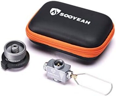 
		 SOOYEAH Format: Kitchen Gas Refill Adapter,Isobutane fuel refill,Isobutane Canister Shifter,Lindal Valve Canister Shifter,Gas Saver Plus,Air Vent Function,Backpacking Camping Stove Adapter.
