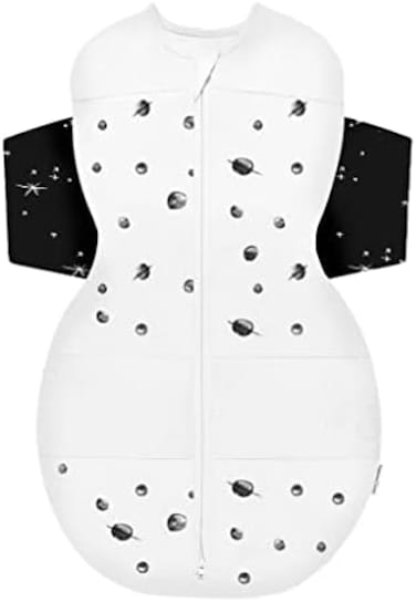 Happiest Baby SNOO Sleep Sack - 100% Organic Cotton Baby Swaddle Blanket - Doctor Designed Promotes Healthy Hip Development (Ivory Planets Black Wings, Small.