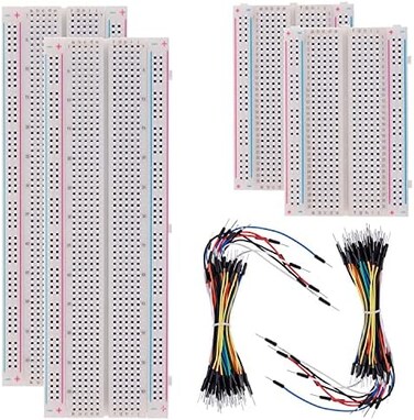 BOJACK 3 Values 130 Pcs Solderless Breadboard 4 Pcs MB-102 830 Tie Points400 Tie Points126 Pcs Flexible Breadboard Jumper Wires.