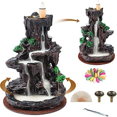 SPACEKEEPER Incense Burner, Backflow Incense Holder 2 sides Waterfall Incense Burnier with 120 Backflow Incense Cones, 30 Incense Sticks, Aromatcherapy Ornamen for home.