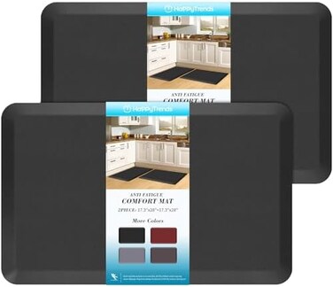HappyTrends 2 PCS Kitchen Mat Cushioned Anti-Fatigue Floor Mat, Heavy Duty Ergonomic Comfort Foam Standing Mat, Waterproof Non-Slip Kitchen Rugs for Home, Office, Laundry, Black.
