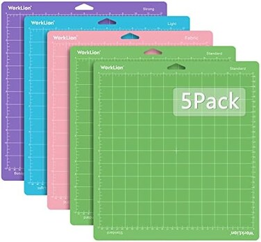 حصيرة القطع WORKLION مقاس 12x12 لـ Cricut: (5 حصائر، 2 لاصق قياسي/ 1 لاصق قماش/ 1 لاصق خفيف/ 1 لاصق قوي) حصائر متنوعة لـ Cricut Explore 3/ Air 2/Air/One/Maker 3/Maker.