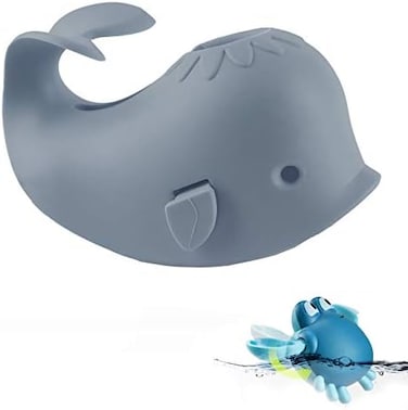 GKGOGO Bath Spout Cover for Bathtub,A Fun Way to Protects Baby from Bumping Head During Bathing Time,Cute Soft Whale Design Making for Enjoyable Safe Bath (Grey.