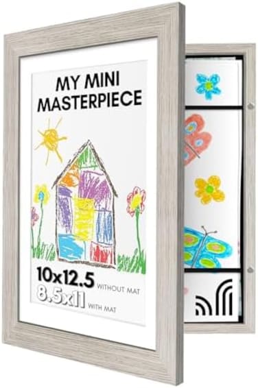 Americanflat 10x12. 5 Kids Art Frame - Front Loading Picture Frame - Use as 8. 5x11 Frame with Mat or 10x12. 5 Frame Without Mat - My Mini Masterpiece - Holds 100 Artworks - Driftwood.