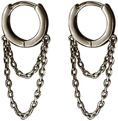 Dtja Tassel Chain Drop Dangle Small Hoop Earrings for Women Girls 925 Sterling Silver Huggie Helix Cartilage Tragus Daith Piercing Cuff Minimalist Fashion Personalized Punk Jewelry.
