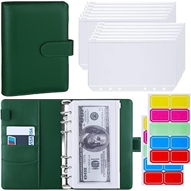 Antner Budget Binder with Zipper Envelopes, Money Organizer for Cash, Dark Green.