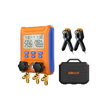 Elitech Digital Manifold Gauge 2-Way Valve with Thermometer Clamps for HVAC Systems, LMG-10.
