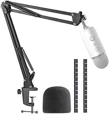 SUNMON Yeti Mic Boom Arm Stand with Pop Filter, Compatible with Blue Yeti, Blue Yeti Pro USB Microphone with Cable Sleeve.