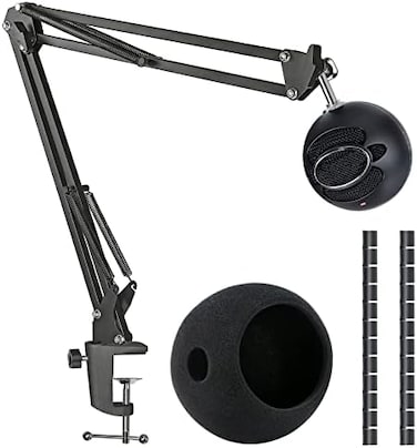 SUNMON Snowball iCE Mic Boom Arm Stand with Pop Filter, Compatible with Blue Snowball Ice USB Microphone with Cable Sleeve.