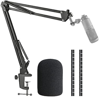 SUNMON AT2020 Mic Boom Arm Stand with Pop Filter, Compatible with Audio-Technica AT2020, Audio-Technica AT2020V USB Microphone with Cable Sleeve by.