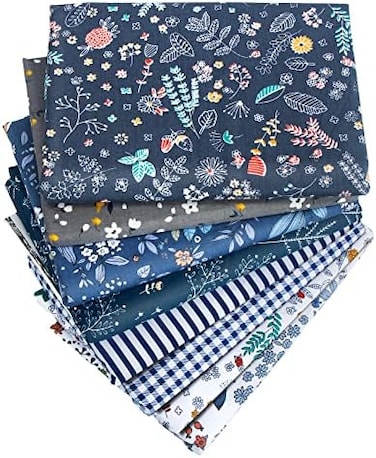 Aubliss 8pcs Fat Quarter Fabric Bundles 19. 6'' x 19. 6''(50cm x 50cmCotton Craft Fabric Pre-Cut Squares Sheets for Patchwork Sewing Quilting Fabric(Checked/Striped/Floral.