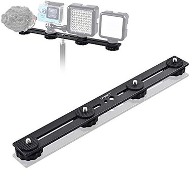 UTEBIT 11 inch Flash Bracket, Long Dual Camera Mount Flash Bracket Extension Bar with 1/4&ldquo; Hot Shoe, Straight Flash Brackets 1/4-3/8 Thread Hole Tripod Mount for Camera/LED Light/Microphone.