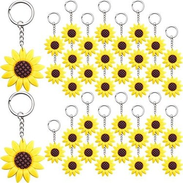 WILLBOND Sunflower Keychains Pendants Backpack Hanging Sunflower Button Key Ring for Summer Birthday Party Favor (36 Pieces, Multicolor, One size.
