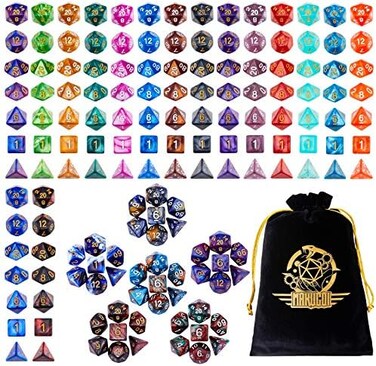 مجموعة نرد Surhugvy DND، 20 × 7 نرد متعدد الأوجه (140 قطعة بلونين لألعاب Dungeons and Dragons DND RPG MTG Table Game، 20 لونًا من النرد مع نرد كبير واحد).