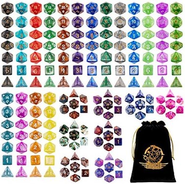 مجموعة نرد Surhugvy Dnd، 25 × 7 نرد متعدد الأوجه (175 قطعة) لألعاب Dungeons And Dragons Dnd RPG Mtg Table Game D4 D6 D8 D10 D12 D20 25 لون نرد مع حقيبة فلانيل كبيرة واحدة.