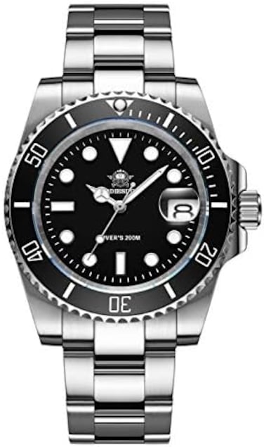ADDIESDIVE Quartz Dive Watch for Men Diver 200M Steel Strap Luminous Multicolors Dial Black Blue Green.