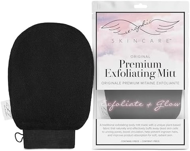 SERAPHIC SKINCARE Korean exfoliating mitts (1pcmicrodermabrasion at home, exfoliating gloves visibly lift away dead skin, great for spray tan removal or keratosis pilaris, made of 100% viscose fiber.