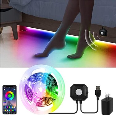 أضواء Auplf التي تعمل بالحركة أسفل السرير، 9.84 قدم، شرائط إضاءة LED متغيرة الألوان RGB 5050 مع مستشعر، تحكم عبر التطبيق ومزامنة الموسيقى، ضوء ليلي قابل للتعتيم مع مؤقت إيقاف تشغيل تلقائي لغرفة النوم.