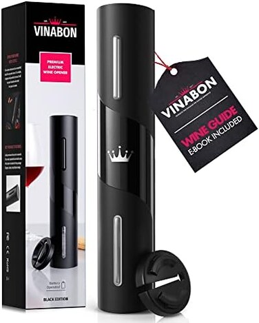 VINABON Electric Wine Opener - New 2022 Battery Operated Electric Wine Bottle Opener with Wine Foil Cutter - One-Click Reusable Automatic Electronic Wine Opener Corkscrew. Includes WineGuide Ebook.