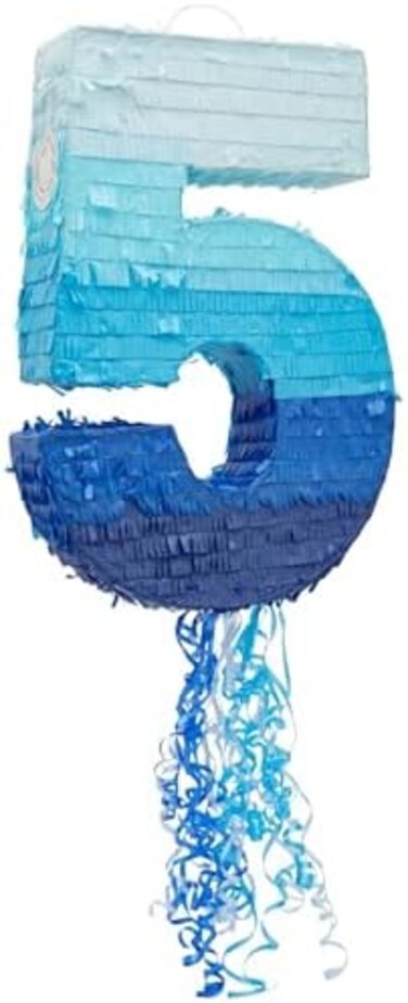 Blue Panda Number 5 Pull String Pinata for Boys 5th Birthday Party Decorations, Ombre (16. 5 x 11. 6 In.