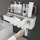 iHave Toothbrush Holders, 4 Cups Toothbrush Holder Wall Mounted with Toothpaste Dispenser, Large Capacity Tray, 2 Cosmetic Drawer and 7 Brush Slots with Cover.