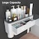 iHave Toothbrush Holders, 4 Cups Toothbrush Holder Wall Mounted with Toothpaste Dispenser, Large Capacity Tray, 2 Cosmetic Drawer and 7 Brush Slots with Cover.
