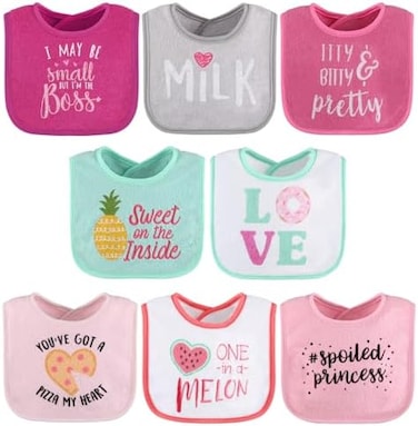 The Peanutshell Terry Bib Set for Baby Girls, 8 pack for Feeding, Teething,Drooling.