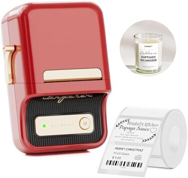 NIIMBOT B21 Mini Thermal Inkless Label Maker Compatible with iOS and Android, for Home Organisation, Business, Barcode, QR Code, with 1 Pack of 50x30mm, Red.