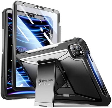 ZtotopCases iPad Pro 11 2022/2021 Case with Screen Protector, Full Protective Shockproof Dual Layer Case with Kickstand and Pencil Holder for iPad Pro 11 Inch Case 4th/3rd Generation, Black.