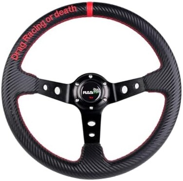 RASTP Carbon Fiber Racing Steering Wheel 345mm 6 Bolt Universal Fit Black.