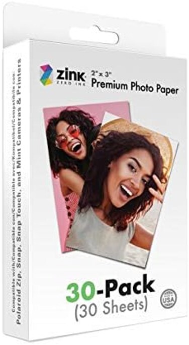 Zink 5. 1 cmx3" Premium Instant Photo Paper (30 PackCompatible with Polaroid Snap, Snap Touch, Zip and Mint Cameras and Printers.