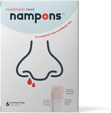 Nampons for Nosebleeds - 6 Nasal Plugs with Clotting Agent to Stop Nosebleeds Fast. Trusted by Doctors, Nurses and First Responders. Safe and Effective for Children, Adults, and Seniors.