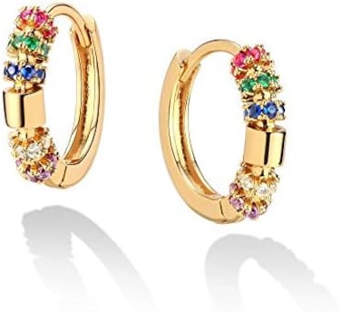 VACRONA Cubic Zirconia Huggie Earrings 14k Gold Plated Tiny Earrings Small Huggie Hoop Earrings Simple Lightweight Hoops Gift for Women, Metal, Cubic Zirconia.