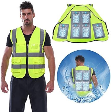 NJDGF Cooling Safety Vest with 6 Ice Packs Reflective Vest with Pockets high visibility vest for Men Women.