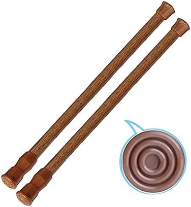 HILLHOME 2 Pack Small Tension Rods 15. 7 in to 28 Curtain Rods Window Rods in Extendable Width Spring Cupboard Bars for Kitchen Utensils, Closet, and Cabinet, Fit in The Spaces to Stay Up (brown.