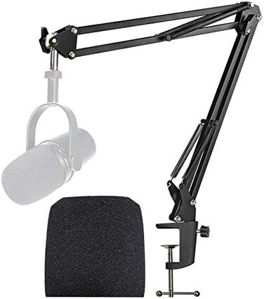 YOUSHARES MV7 Boom Arm with Pop Filter - Mic Stand with Foam Cover Windscreen Compatible with Shure MV7 and Shure MV7X Microphone.