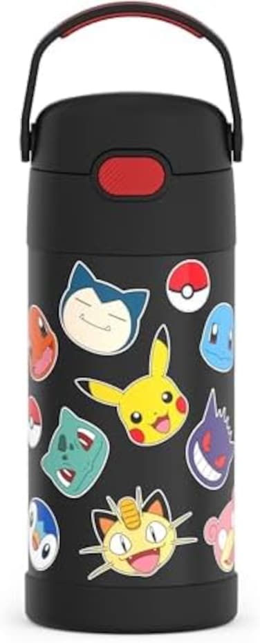 THERMOS FUNTAINER Water Bottle with Straw - 12 Ounce, Pok&eacute;mon - Kids Stainless Steel Vacuum Insulated Water Bottle with Lid.