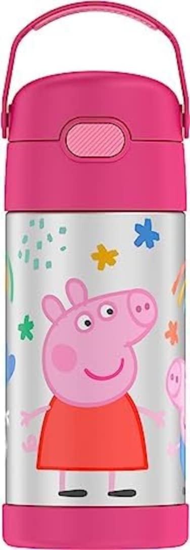 THERMOS FUNTAINER Water Bottle with Straw - 12 Ounce, Peppa Pig - Kids Stainless Steel Vacuum Insulated Water Bottle with Lid.