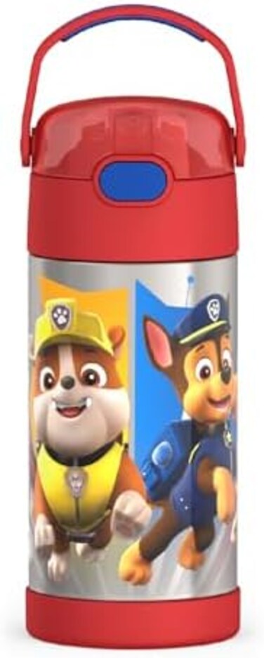 زجاجة مياه THERMOS FUNTAINER مع ماصة - 12 أونصة - زجاجة مياه للأطفال من الفولاذ المقاوم للصدأ معزولة بتفريغ الهواء مع غطاء، باو باترول.