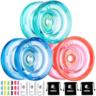 MAGICYOYO K2 Crystal Yoyo Pack of 3, Responsive Yoyo for Kids, Professional Dual Purpose Yoyos Replacement Unresponsive Bearing for Adults/Advanced18 StringsYoyo Accessory Kit(GreenBlueOrange.
