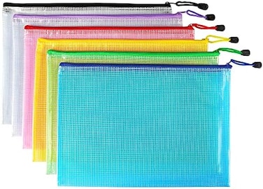 Hutou 6 Pack Mesh Zipper Pouch Document Bag Waterproof Zip File Folders for School Office Supplies Travel Storage Bags (Colorful.